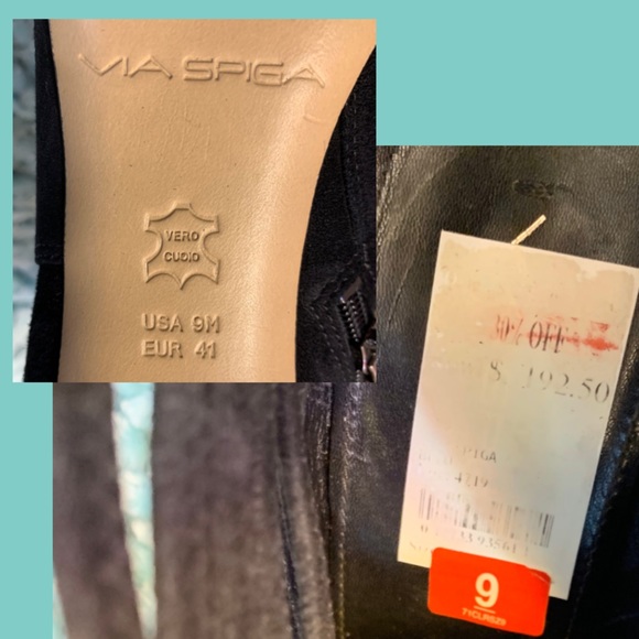 VIA SPIGA Ankle Boots Black Faux Suede Heels - Picture 8 of 8